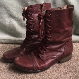 Steve Madden Troopa Combat Boots in Wine Leather